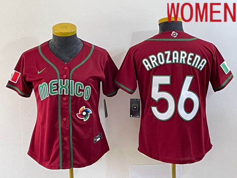 Women 2023 World Cub Mexico #56 Arozarena Red Nike MLB Jersey11